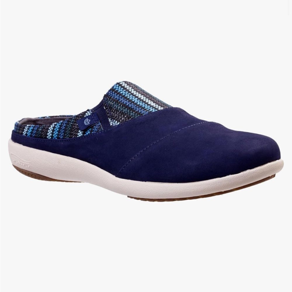 Spenco Orthotic Nubuck Mules Siesta Nuevo Stripe Navy - 9 Wide B22A